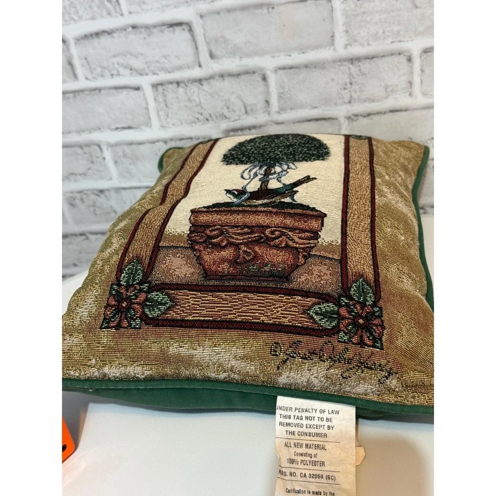 Vintage Floral Tapestry Throw Pillow Decorative Cushion Potted MADE USA